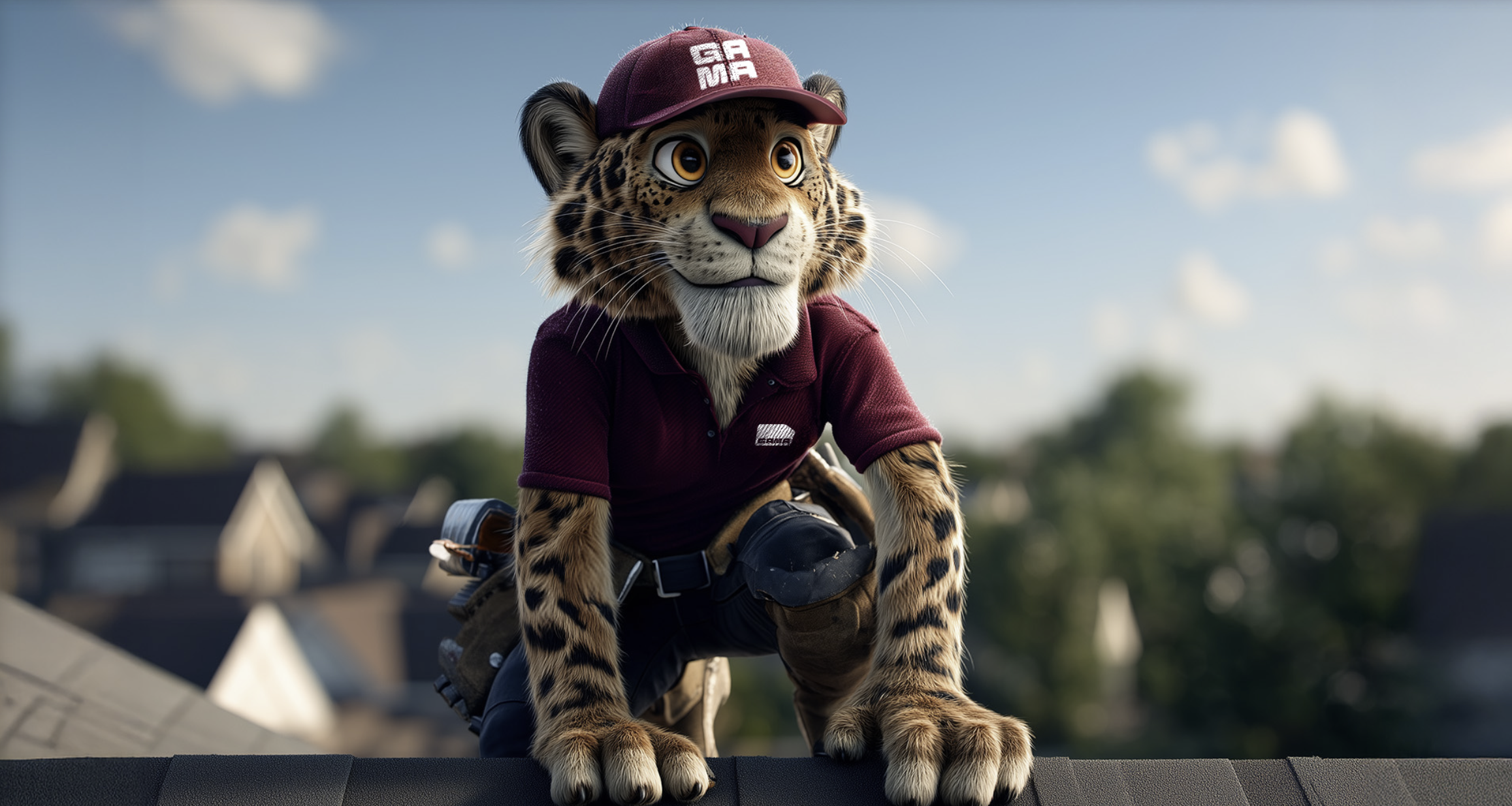 Gama mascot on roofing background